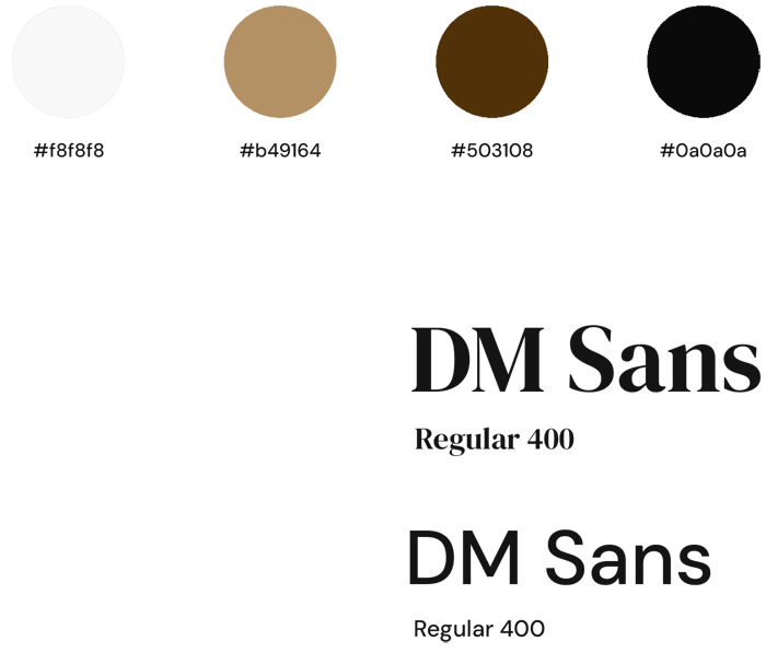 Extrait de la nouvelle charte graphique créée pour l'agence de voyages, présentant la palette de couleurs épurées et la typographie élégante DM Sans